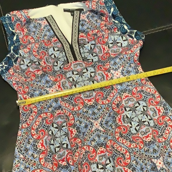 💥 Maggy London red paisley blue print skater dress sz 2 - Picture 8 of 9